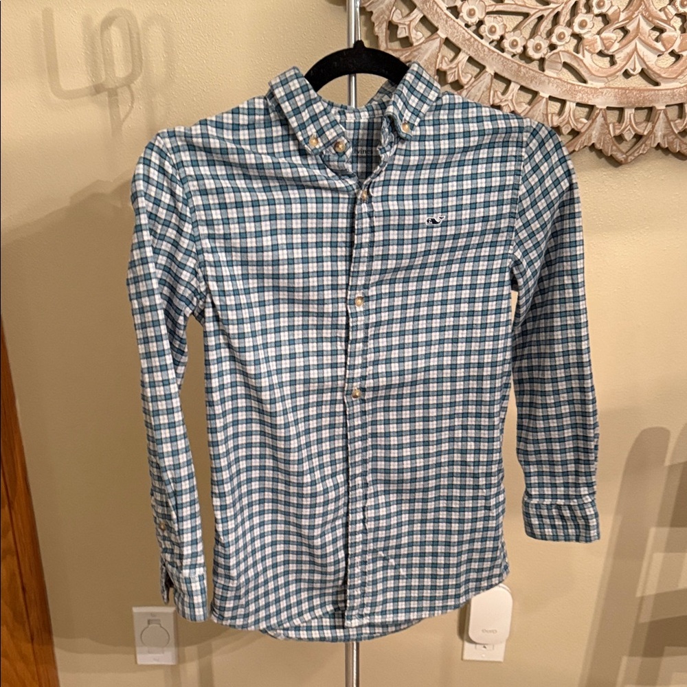 Vineyard Vines Blue and White Checkered Kids Button Down Shirt